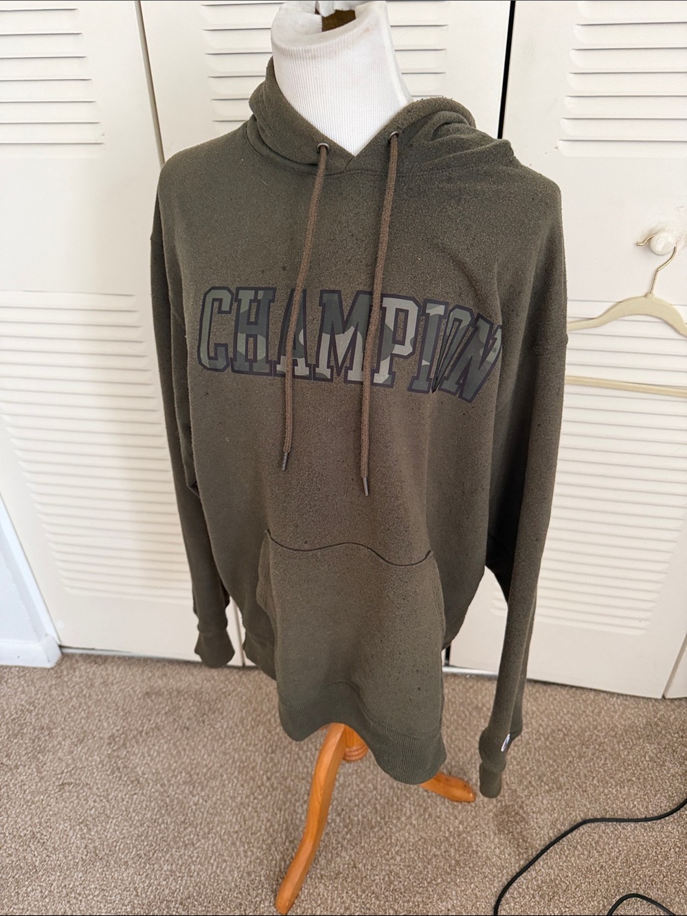 Champion Olive Green Pullover Hoodie with Logo